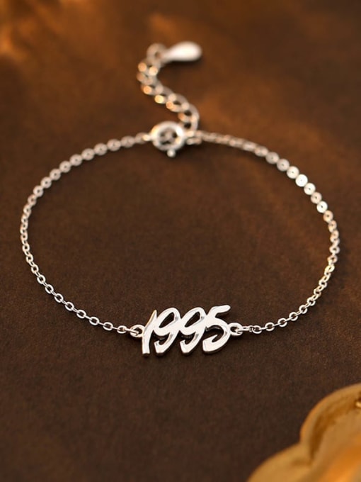 BRS246 [1995] 925 Sterling Silver Number Minimalist Link Bracelet